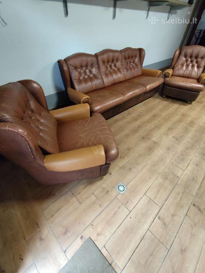 Parduodama odinė naudota sofa ir du foteliai - nuotraukos Nr. 4