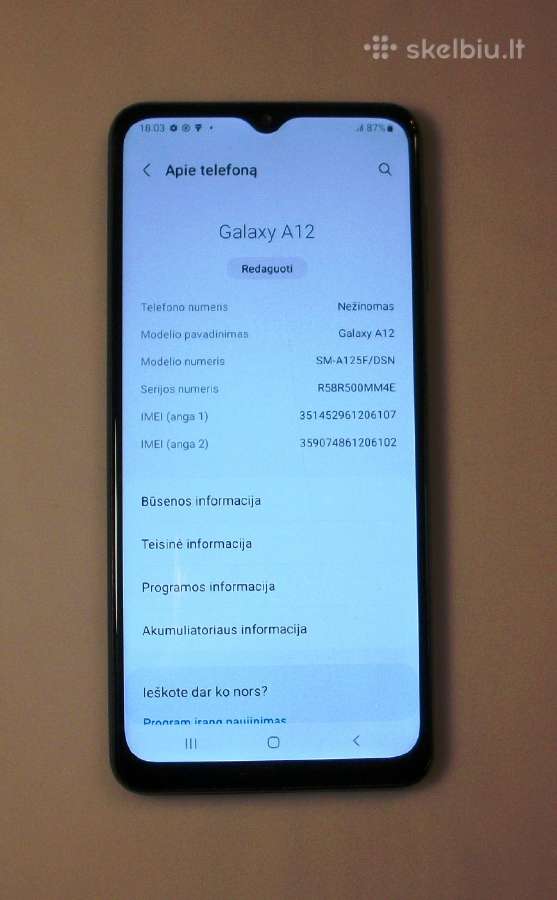 Samsung Galaxy A12 (4gb/64gb) su defektu - nuotraukos Nr. 2