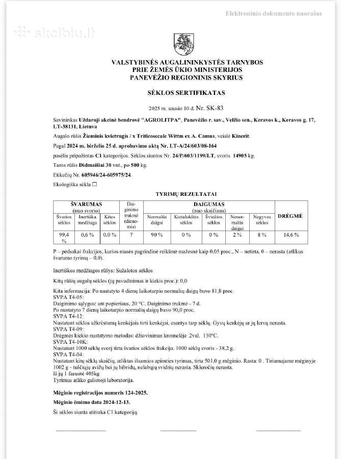 Kvietrugis Kinerit, Kviečiai Wendelin - nuotraukos Nr. 3