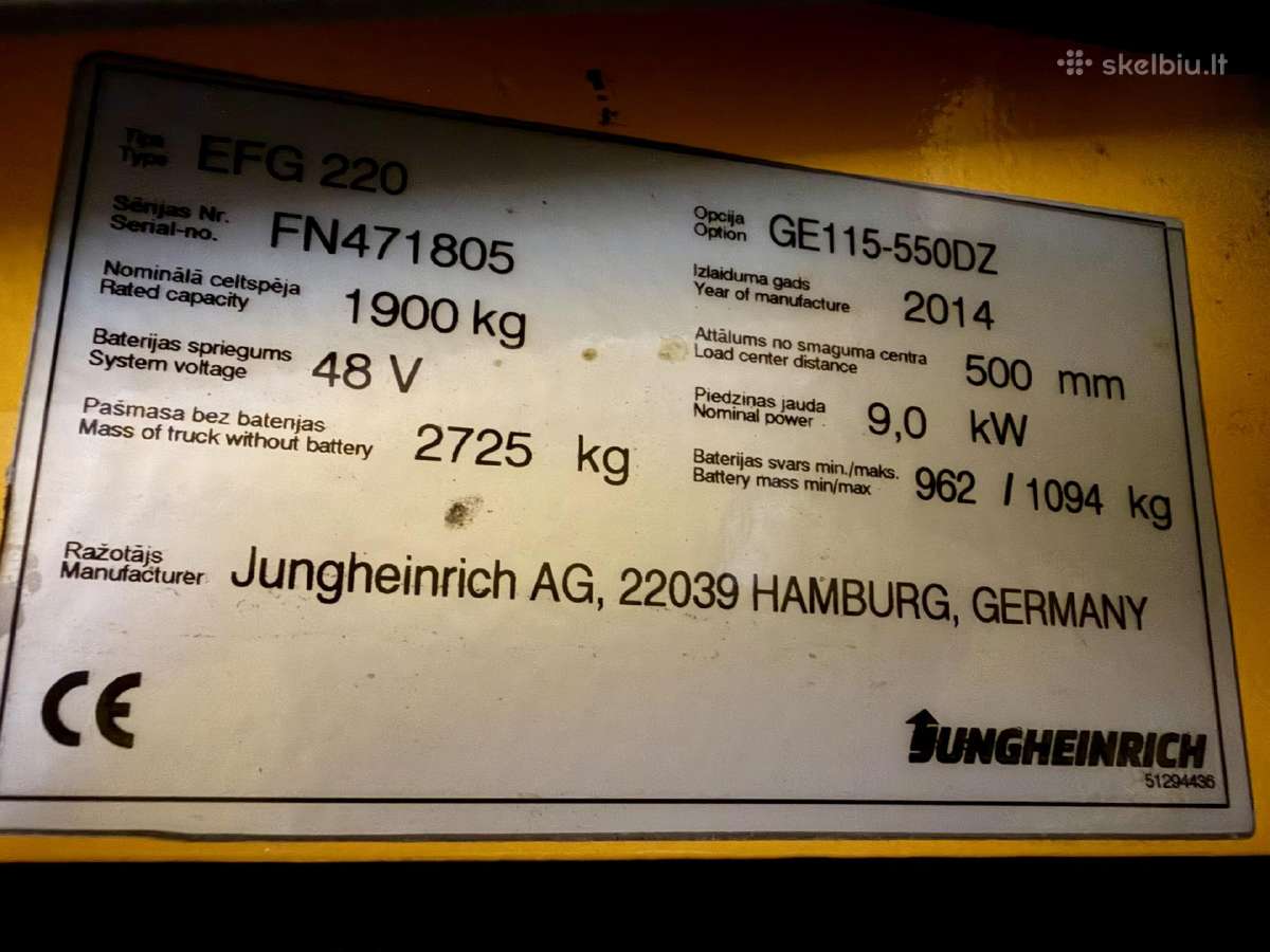 Elektrinis šakinis krautuvas Jungheinrich Efg 220 - nuotraukos Nr. 7