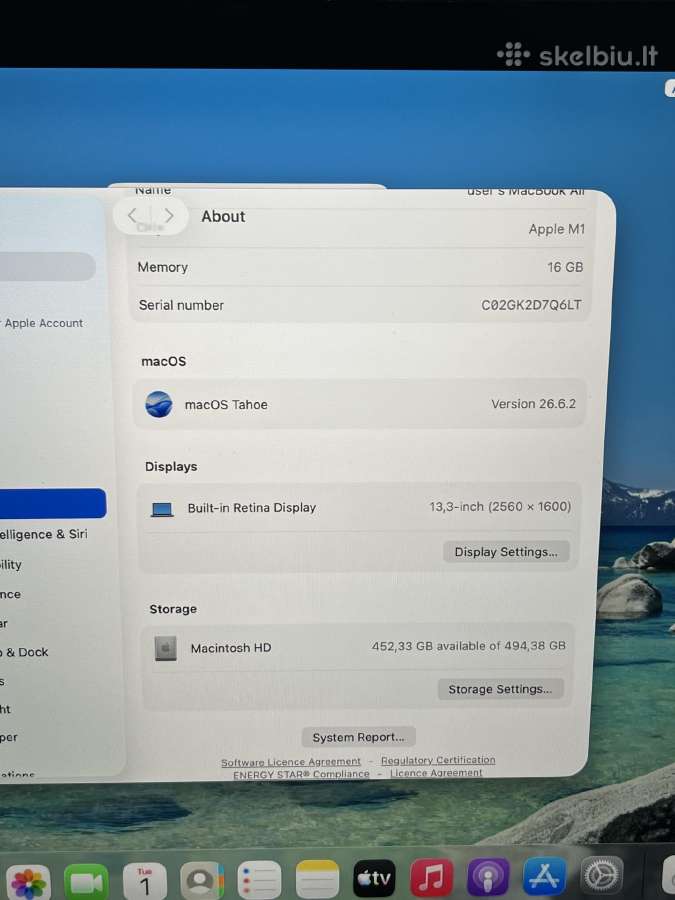 MacBook Air 2020 M1 16gb RAM 512gb SSD - nuotraukos Nr. 12