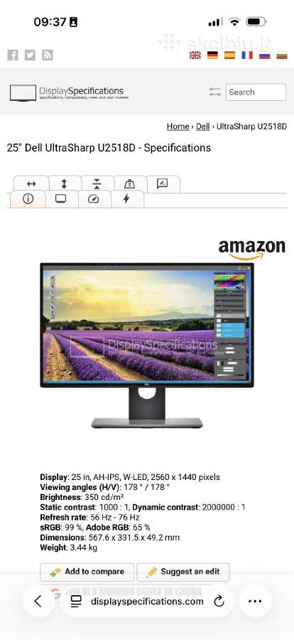 Monitorius 25" Dell Ultrasharp U2518d - nuotraukos Nr. 2