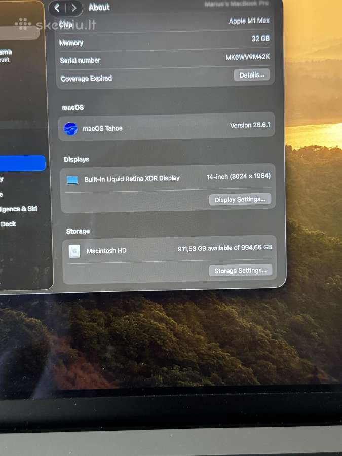 MacBook Pro 14 M1 Max 1tb 32gb - nuotraukos Nr. 12