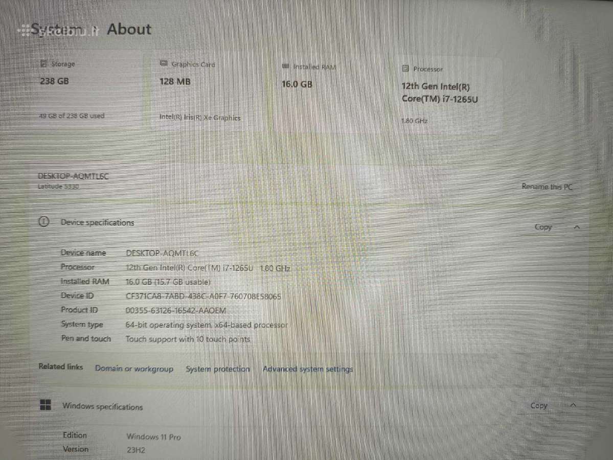 Latitude 5530 13" Ips Ts i7-1255u 16 256 Usa Kb 6% - nuotraukos Nr. 4