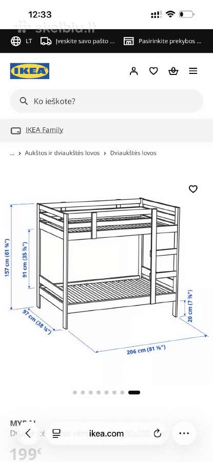 Ikea dviaukštė medinė lova Mydal - nuotraukos Nr. 4