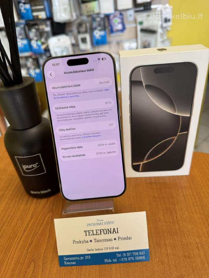 iPhone 16pro 128gb Natural Titan Su Garantija - nuotraukos Nr. 3