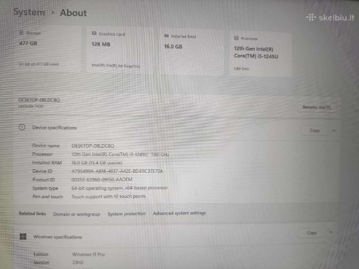Latitude 7440 Ips Ts i5-1245u 16/512gb 11% Usa Kb - nuotraukos Nr. 4