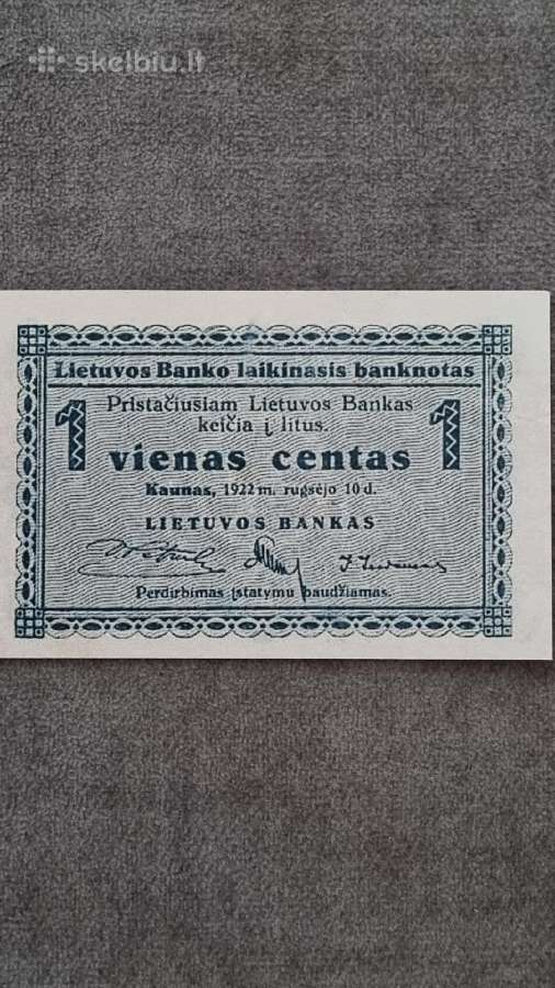 1922 m centas,lietuvos Banko laikinasis banknotas - nuotraukos Nr. 3