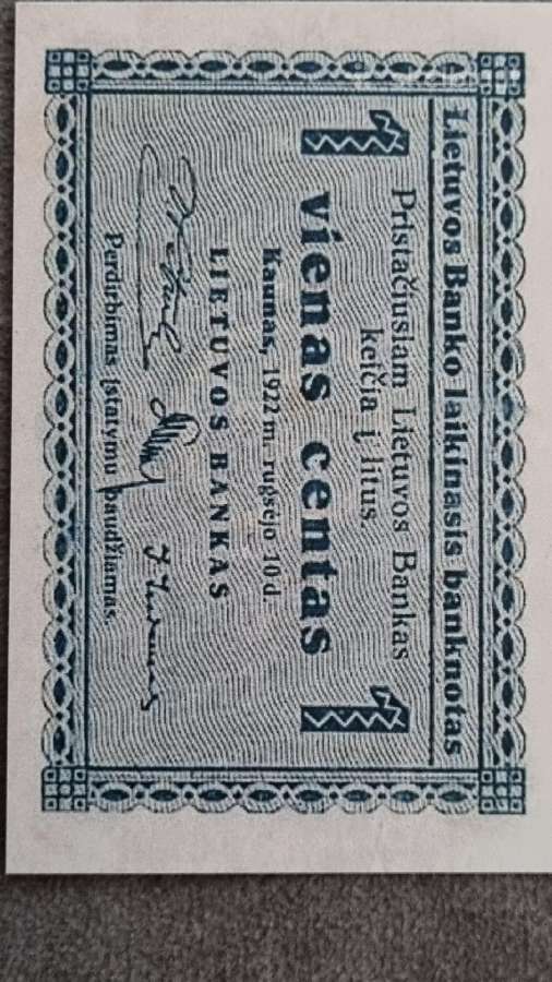 1922 m centas,lietuvos Banko laikinasis banknotas - nuotraukos Nr. 4