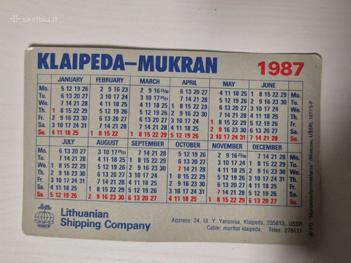 Kišeninis kalendorius 1987m Klaipėda - Mukran - nuotraukos Nr. 3
