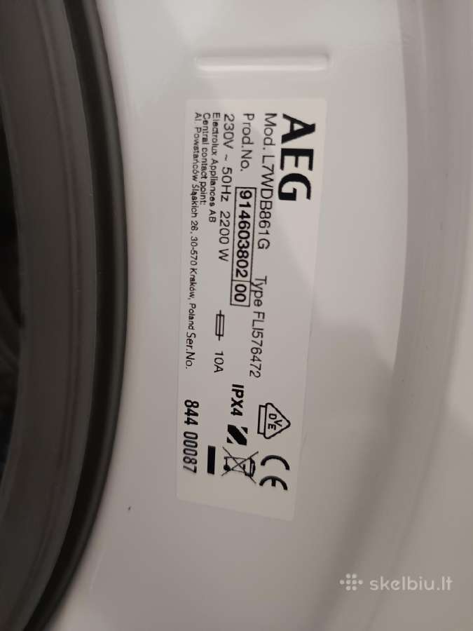 Aeg 8 kg 1600' su džiovintuvu ir garantija - nuotraukos Nr. 8