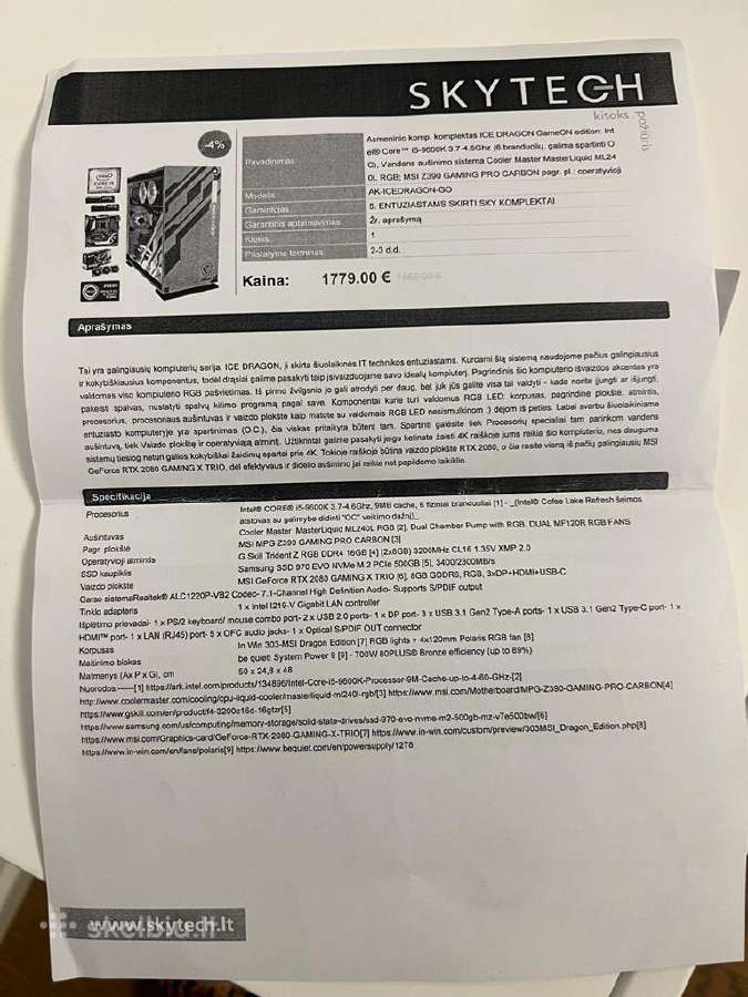 Gaming Pc – Rtx 2080 / i5-9600k / 16gb RAM - nuotraukos Nr. 8