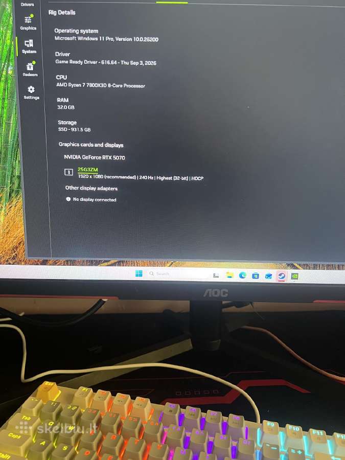 Galingas Pc+240hz Mon -Rtx 5070, 7800x3d, 32gb RAM - nuotraukos Nr. 2