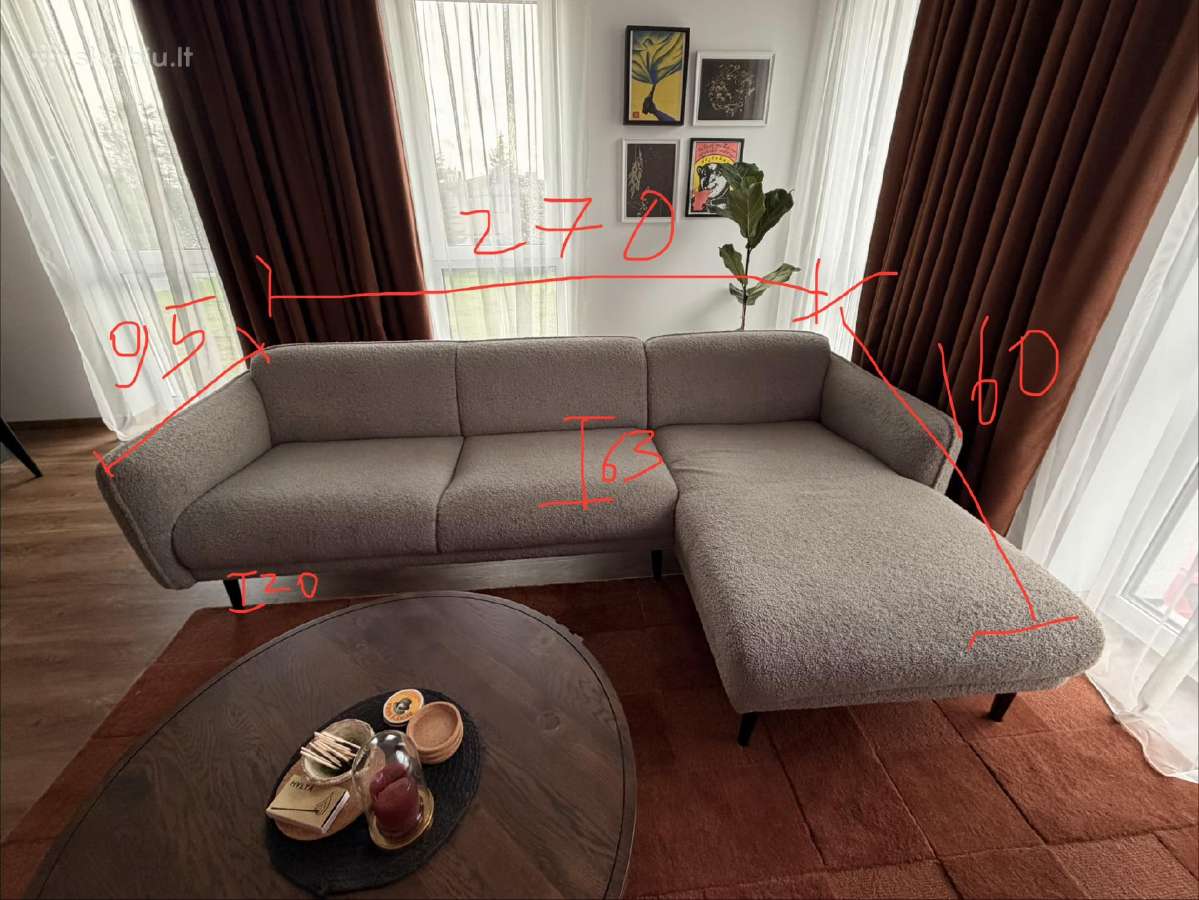 Kauno baldų L formos boucle sofa - nuotraukos Nr. 3