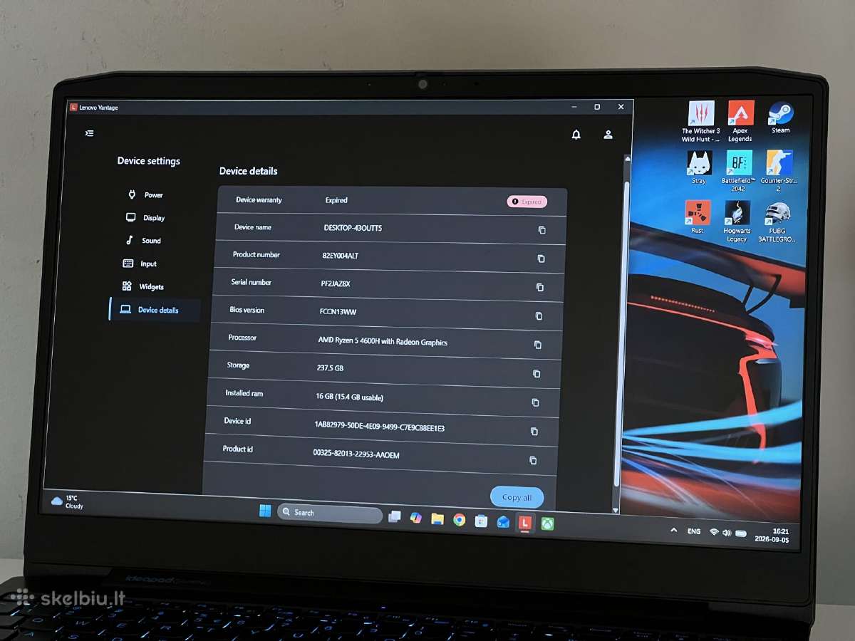 Parduodamas Ideapad Gaming su Gtx 1650, Ryzen 5. - nuotraukos Nr. 9