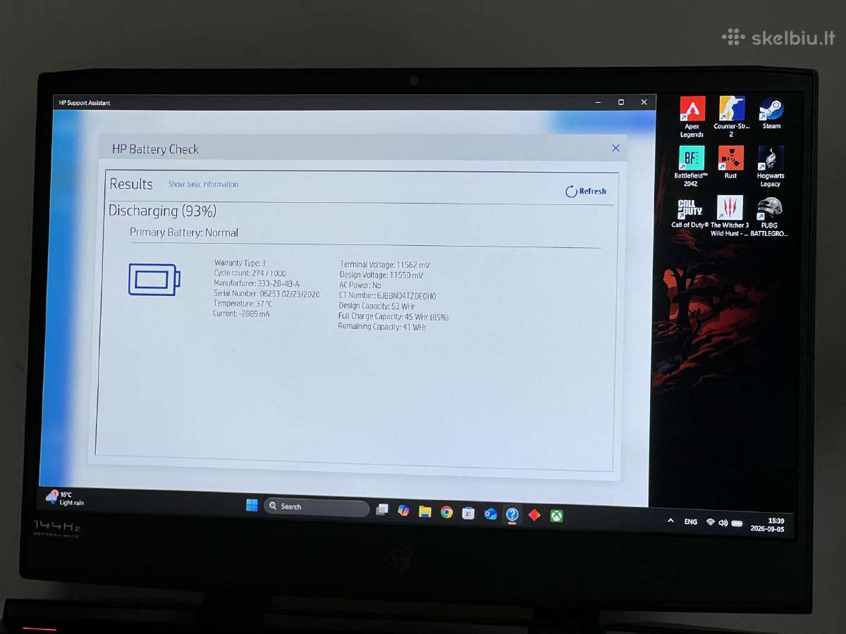 Parduodamas Hp Omen su Gtx 1650, I5-9k, 144hz. - nuotraukos Nr. 9