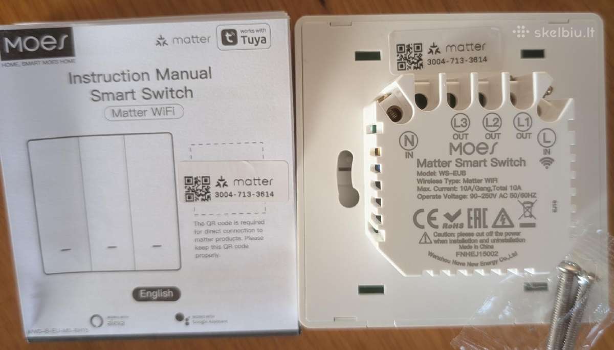 Moes Matter WiFi Išmanusis Šviesos Jungiklis Tuya - nuotraukos Nr. 3