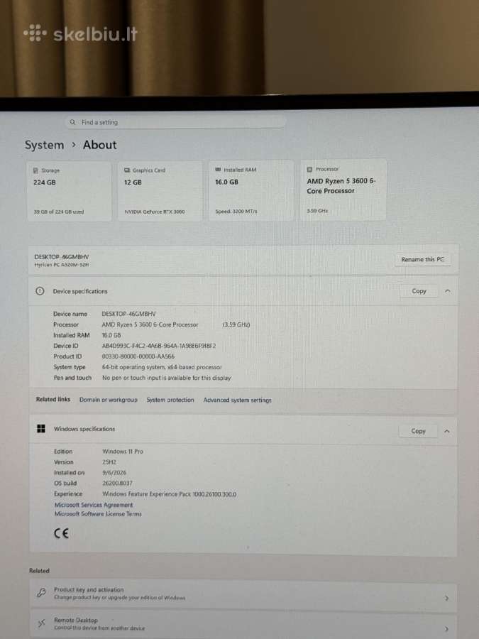 Ryzen 5 3600 Rtx 3060 12gb 16gb Ddr4 Kompiuteris - nuotraukos Nr. 2