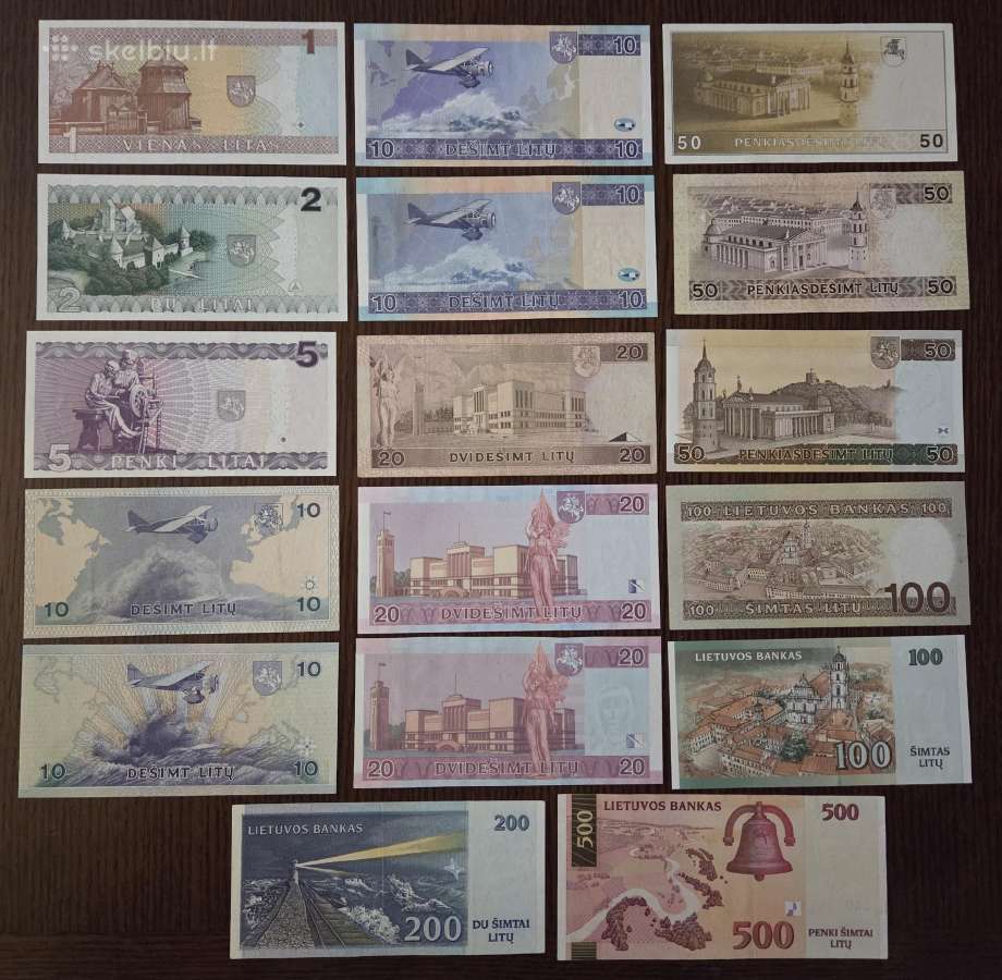 17 vnt 1, 2, 5, 10, 20, 50, 100, 200,500 Litų - nuotraukos Nr. 2