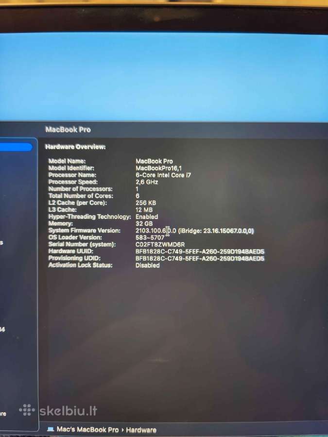MacBook Pro 2019 16" 32 GB RAM 512 SSD i7 - nuotraukos Nr. 5