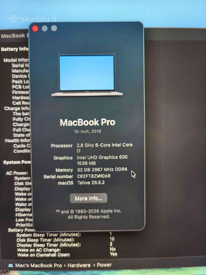 MacBook Pro 2019 16" 32 GB RAM 512 SSD i7 - nuotraukos Nr. 2