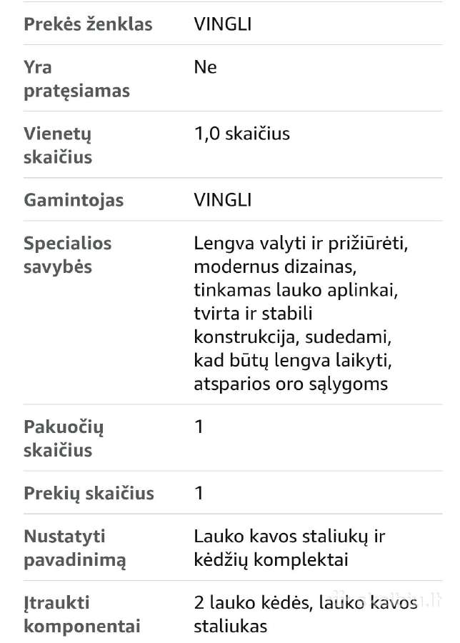 Vingli sulankstomas stalas ir kėdės - nuotraukos Nr. 6