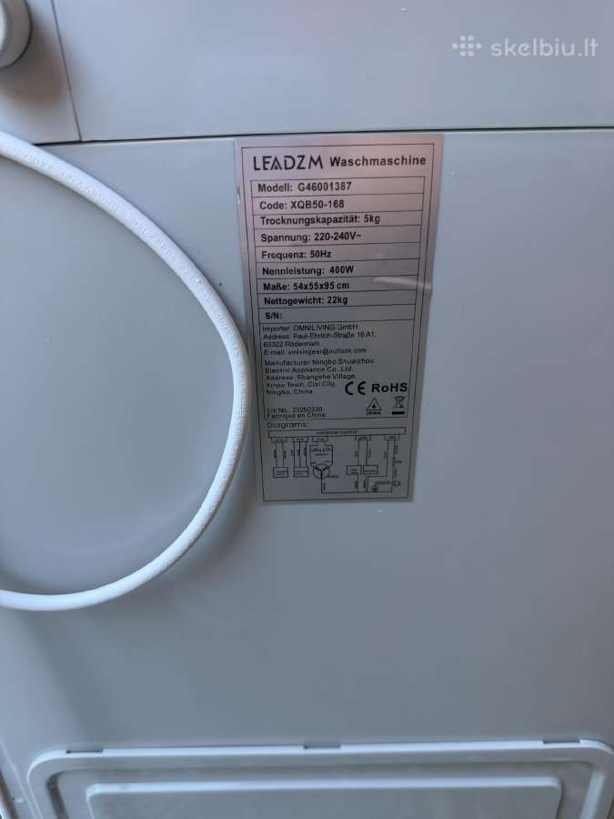 Nauja automatinė skalbimo mašina Leadzm 5 kg - nuotraukos Nr. 3