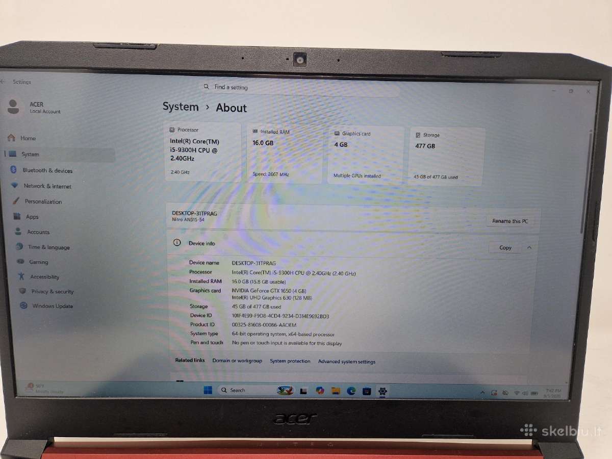Acer Nitro5 An515-54/i5-9300h/16gb/512ssd - nuotraukos Nr. 7