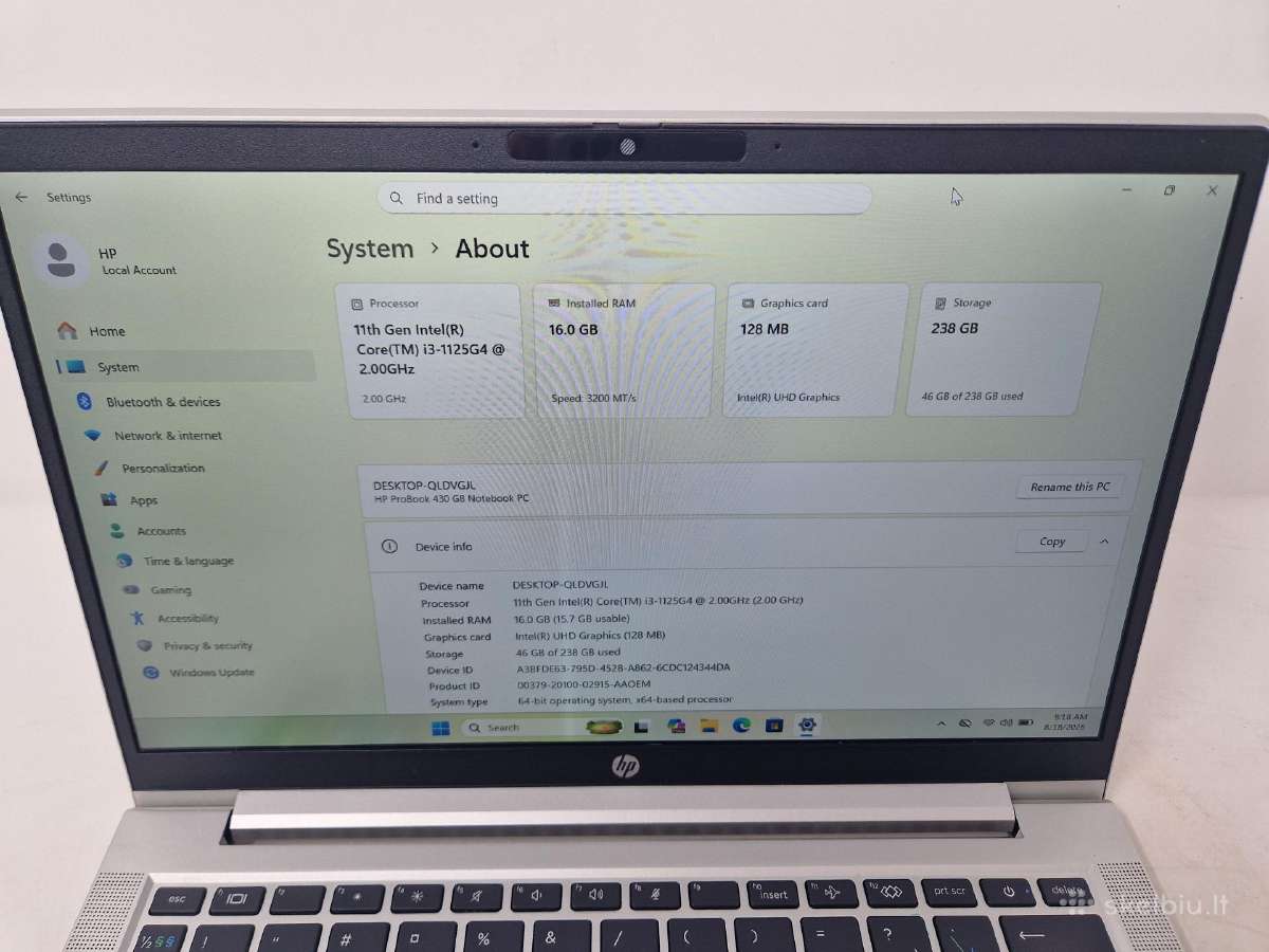 Hp Probook 430 G8 / i3 - 11256g / 16gb/256ssd - nuotraukos Nr. 6