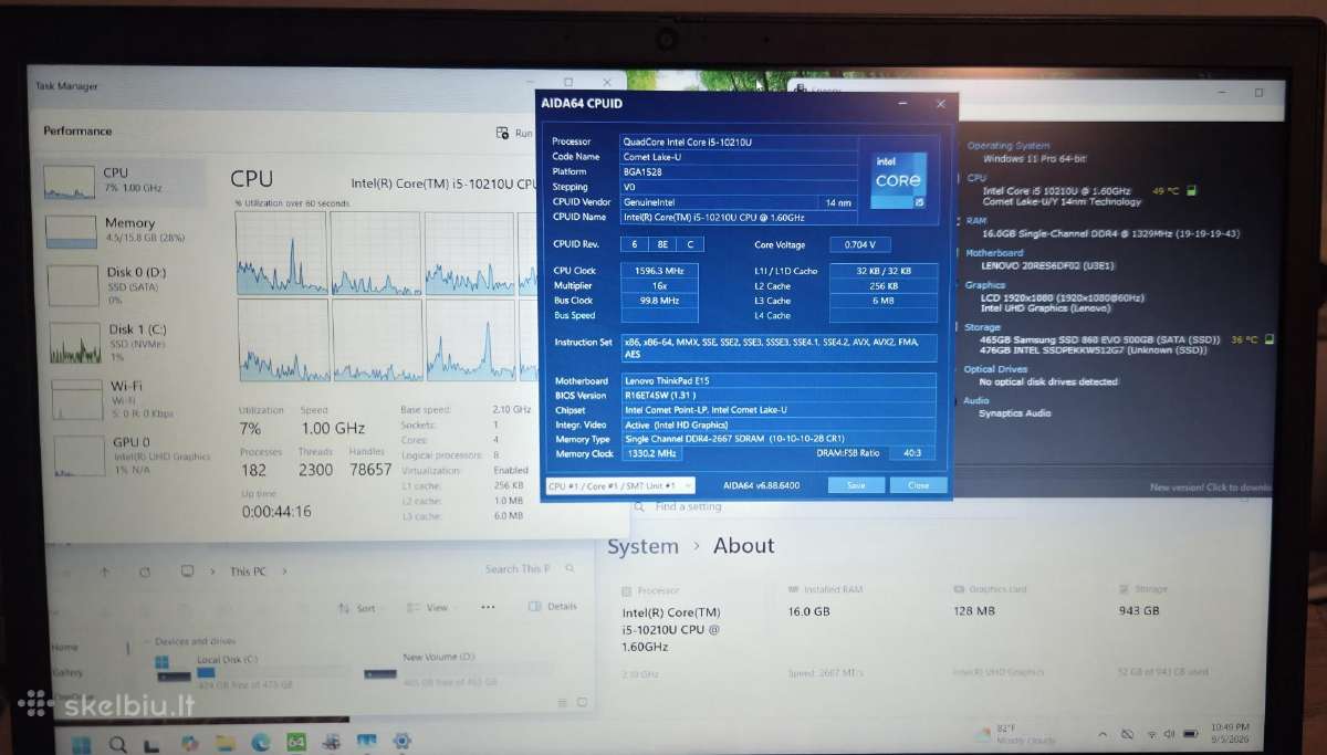 Lenovo E15 Gen2 i5-1135g7 16gb 256gb+500gb - nuotraukos Nr. 4