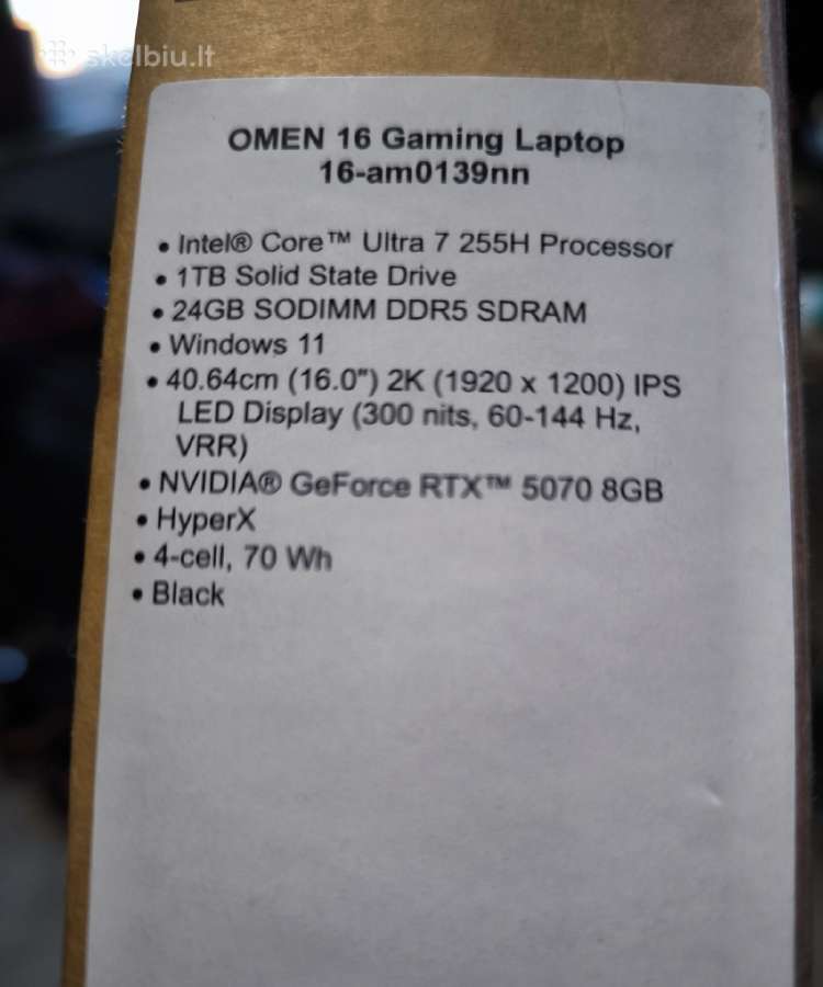Hp Omen 16 Su Garantija Rtx 5070 Ultra7 255h 144hz - nuotraukos Nr. 6