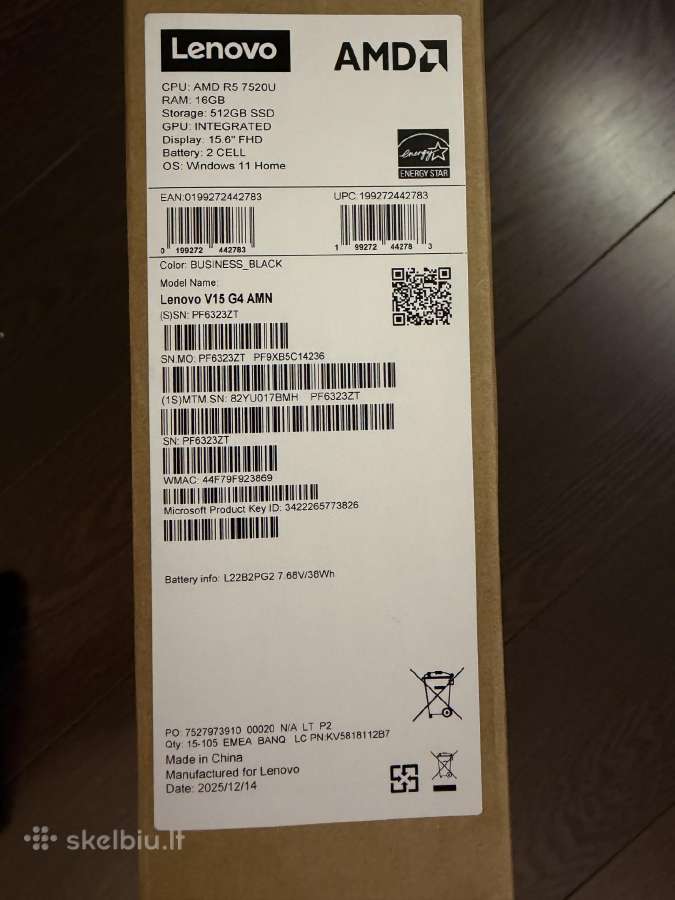 Lenovo V15 G4 Amn Ryzen 5 7520u / 16 GB / 512 GB - nuotraukos Nr. 2