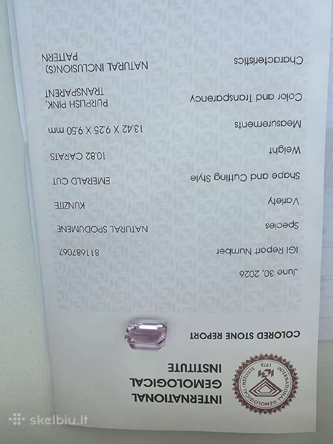 Brangakmenis Kunzite 10.82 ct - nuotraukos Nr. 4