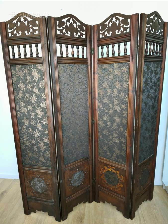 Išskirtinė 4-ių dalių vintage medinė širma - nuotraukos Nr. 2