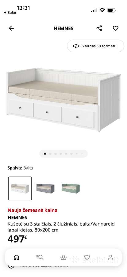 Hemnes Kušetė su 3 stalčiais, 2čiužiniais - nuotraukos Nr. 4