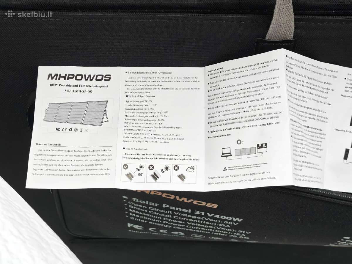 Nešiojama 400w saulės baterija Mhpowos 31v - nuotraukos Nr. 4