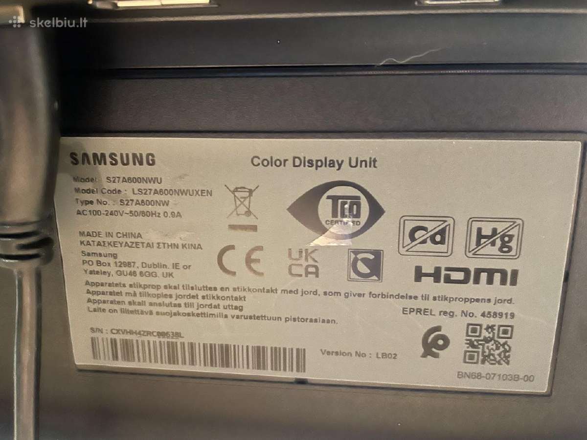 Samsung Ips 27 2560x1440 Qhd 75 Hz Ls27a600nwuxen - nuotraukos Nr. 2