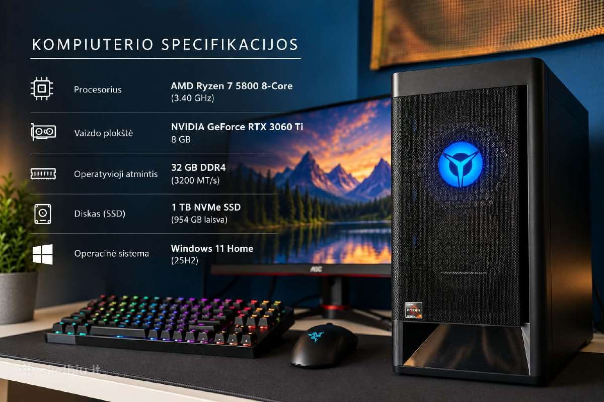 Stacionarus Lenovo 3060ti su Aoc monitoriumi - nuotraukos Nr. 3