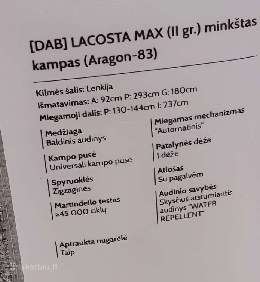 Parduodu minkštą kampinį baldą Lacosta Max - nuotraukos Nr. 3