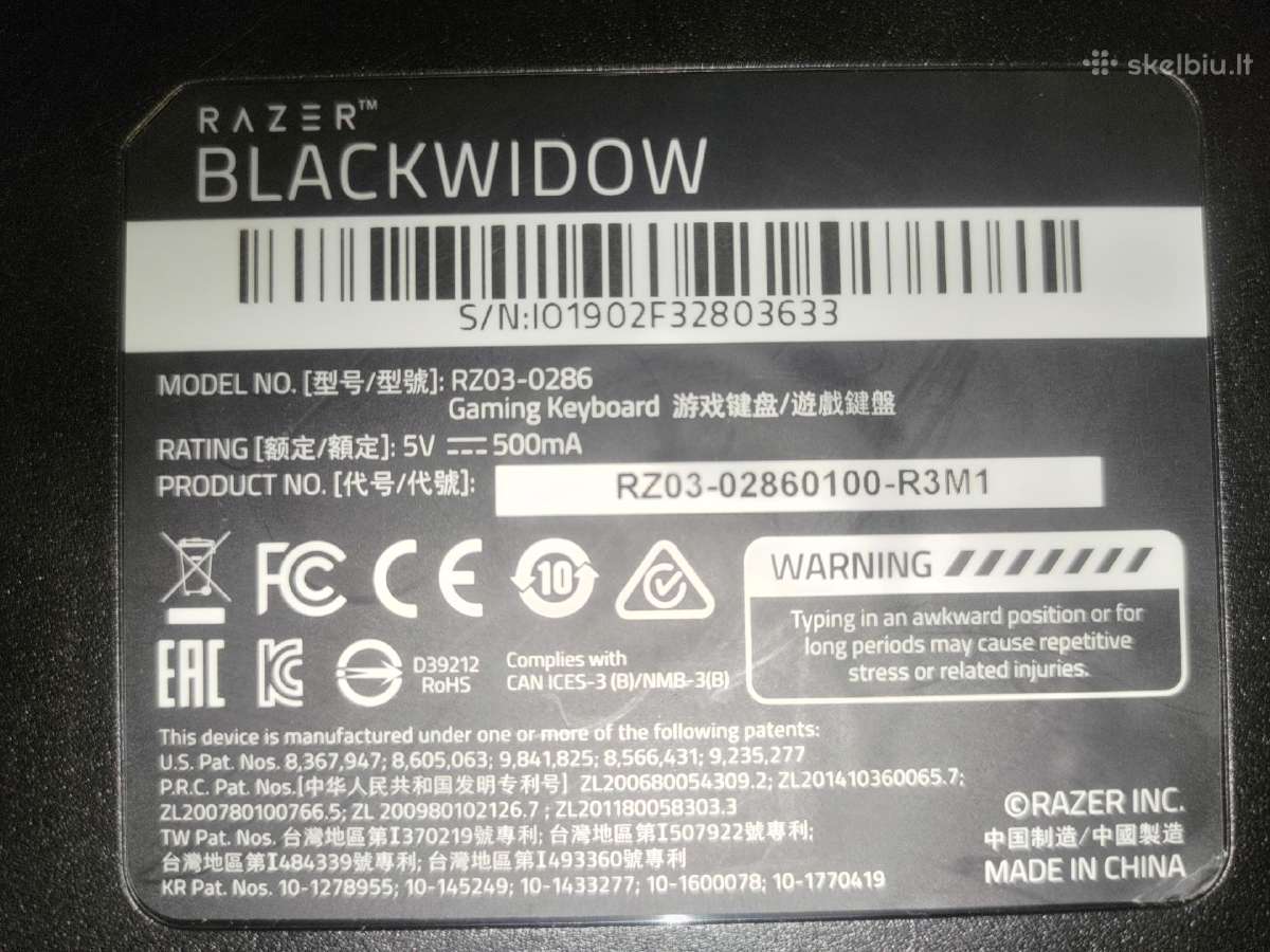Mechanine razer blackwidow 2019, green switch - nuotraukos Nr. 2