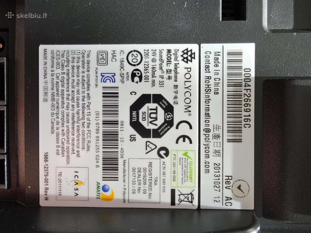 4 vnt. Polycom Soundpoint Ip331 – nenaudoti - nuotraukos Nr. 2