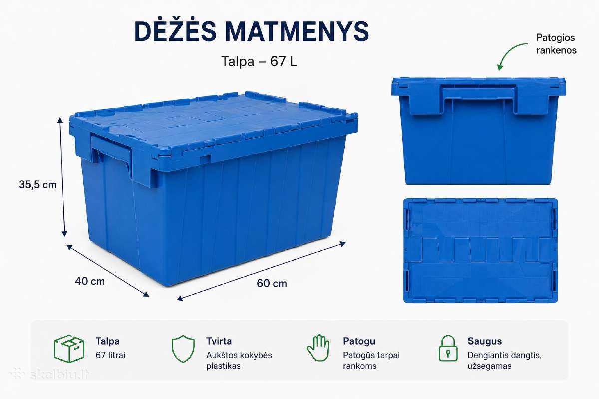 Naujos plastikinės dėžės 67l su dangčiu 60x40x35.5 - nuotraukos Nr. 3