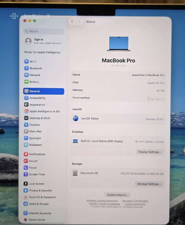 MacBook Pro 16'' (2021) M1 Pro 32gb/512gb - nuotraukos Nr. 10