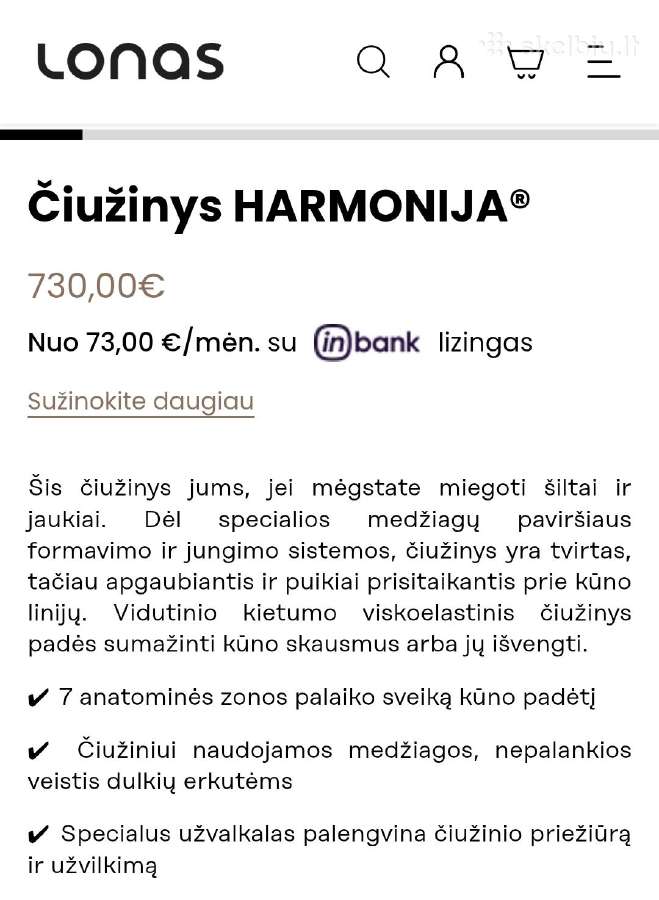 Čiužinys Lonas Harmonija 140x 200 - nuotraukos Nr. 2