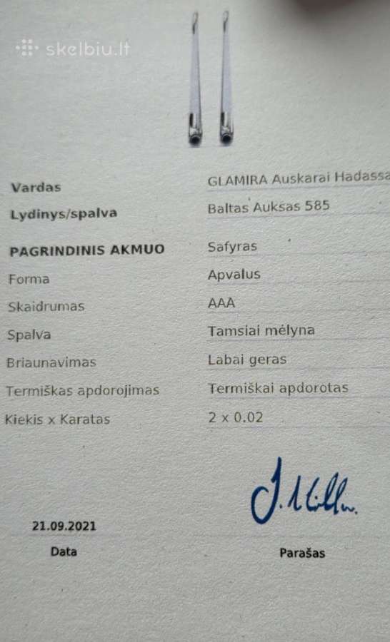 Balto aukso auskarai su safyrais - nuotraukos Nr. 3