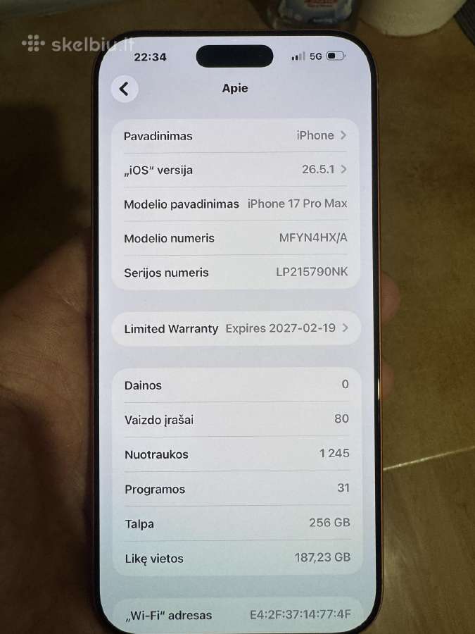 Apple 17pro max 256gb - nuotraukos Nr. 3