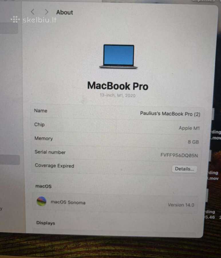MacBook pro 13, M1, 8gb, 2020 m. - nuotraukos Nr. 5