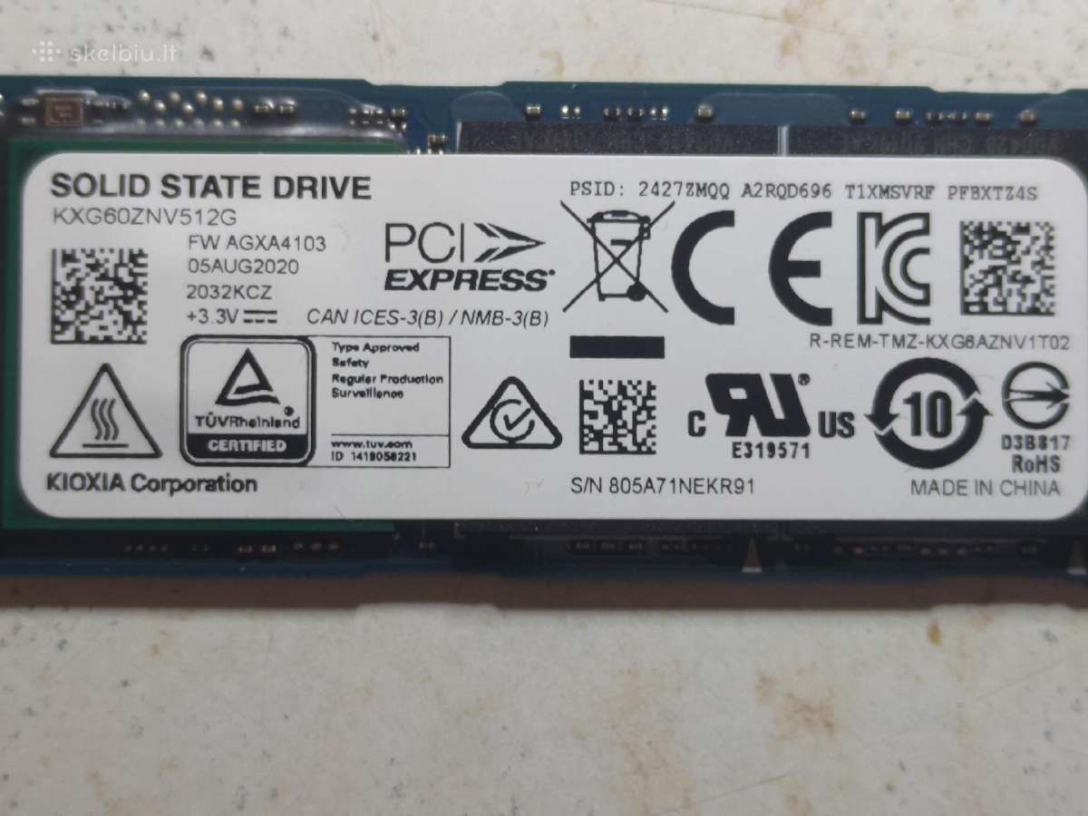 SSD kioxia (toshiba) m.2 2280 Nvme Pcie 512gb - nuotraukos Nr. 3