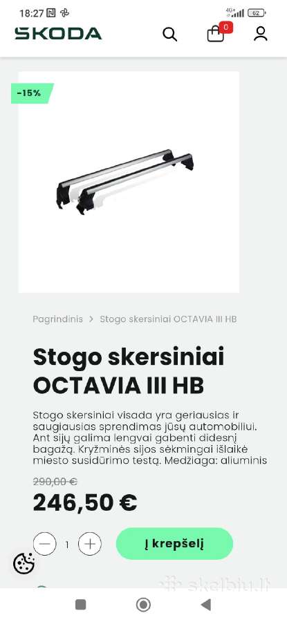 Škoda Octavia 3 stogo bagažinės skersiniai - nuotraukos Nr. 3