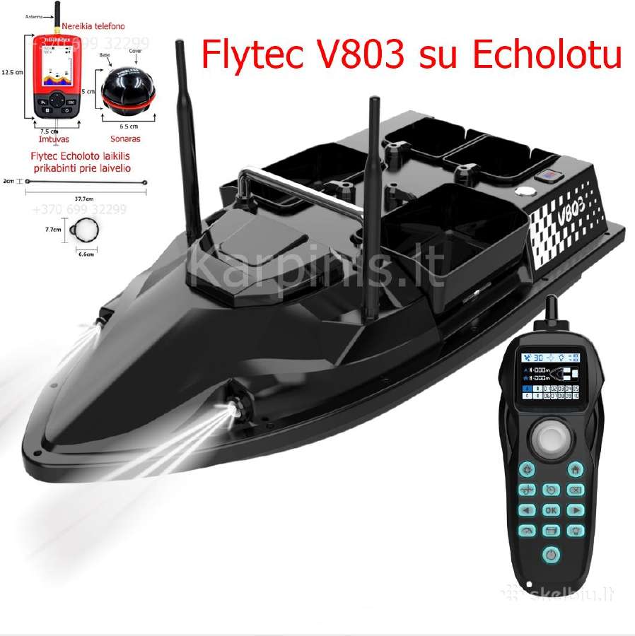 Flytec V803 GPS pašarų laivelis su GPS 200 taškų - nuotraukos Nr. 2